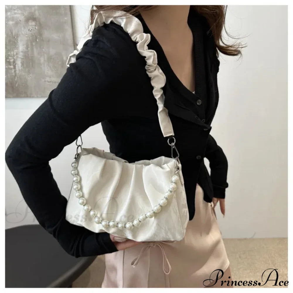Beaded Chain Pleated Underarm Crossbody Handbag handbag-250126