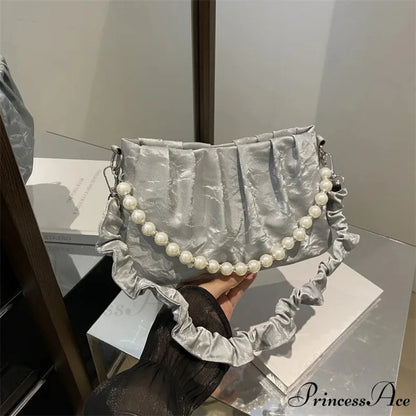 Beaded Chain Pleated Underarm Crossbody Handbag handbag-250126
