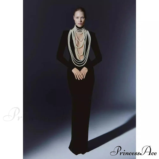 Beaded Decorated Transparent Sleeve Formal Gown promdress-250223