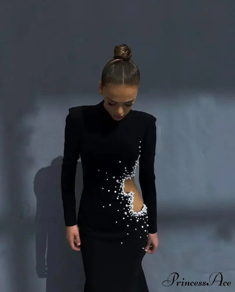 Beaded Pearl Long Sleeve Party Dress