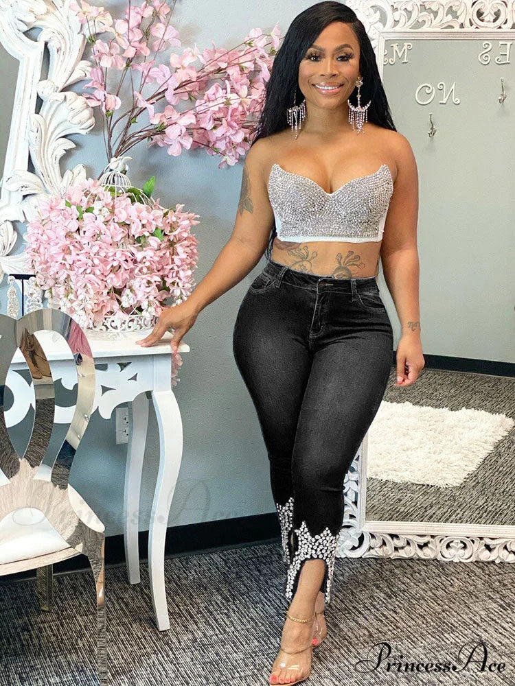 Beaded Sleeve Twist Trendy Front Midi Dress Black / M