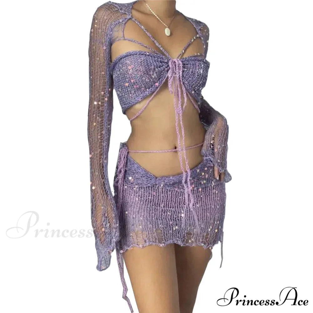 Beaded Sweater Maxi Dress PURPLE / S