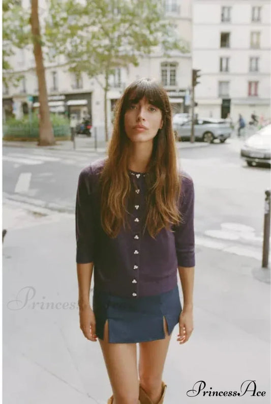 Beaded V-neck Cardigan PURPLE / S cardigans-241228