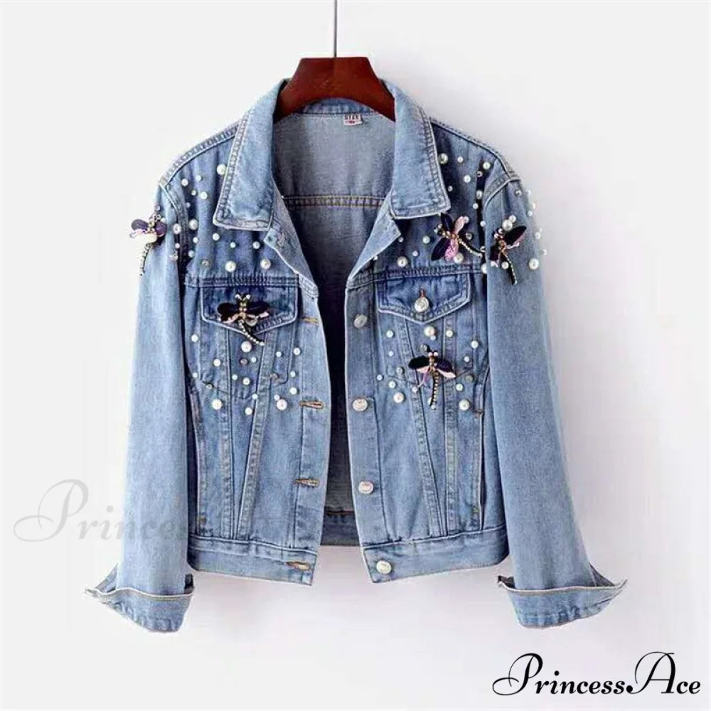 Beading Loose Dragonfly Demin Jacket blue / S