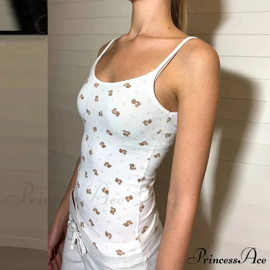 Bear Mark Vintage Tight Fit Tank Low Cut Shorts Two Pieces Set twopiecesset-250126