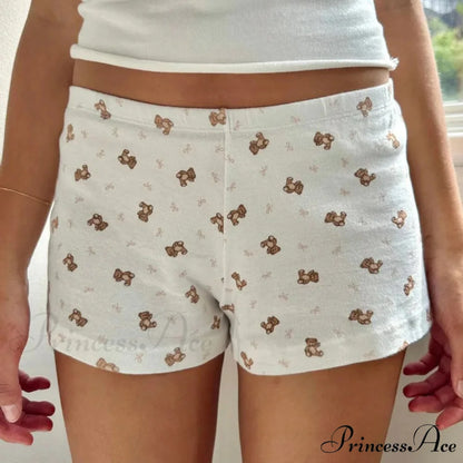 Bear Mark Vintage Tight Fit Tank Low Cut Shorts Two Pieces Set twopiecesset-250126