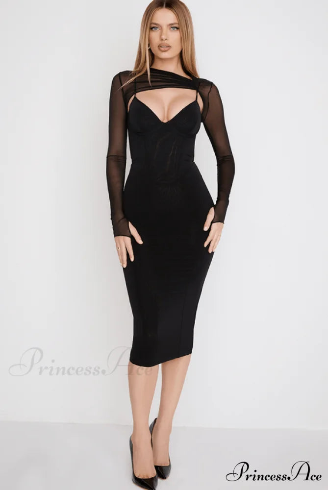 Beatrice Black Stylish Corset Midi Dress 4 Days / XS / Black