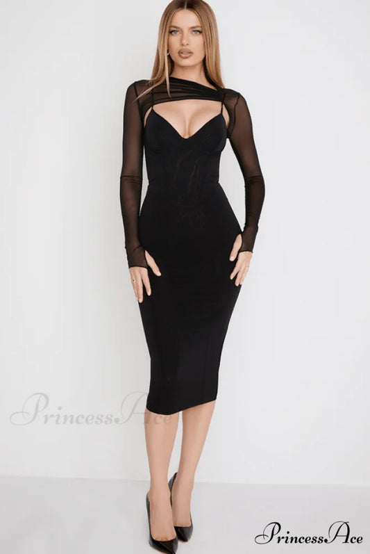 Beatrice Black Stylish Corset Midi Dress 4 Days / XS / Black