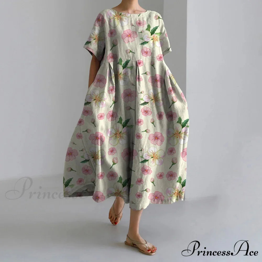 Beautiful 3D Flower Pattern Short Sleeve Midi Evening Dress green1 / S oldfloraldress-250126