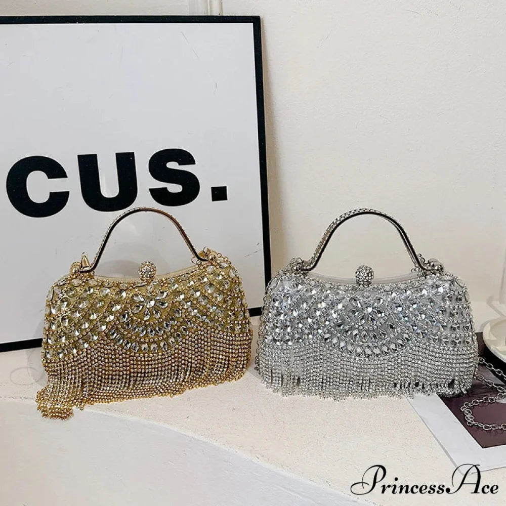 Beautiful Gems Gold Silver Clasp Chain Clutch Purse clutchbag-250126
