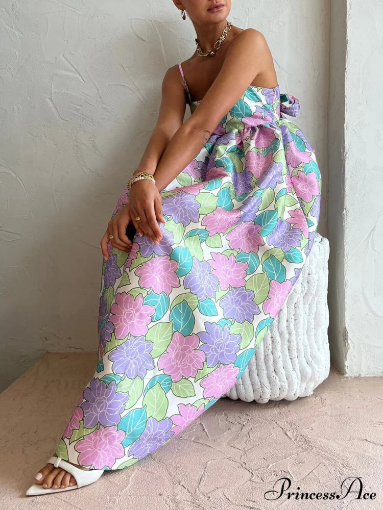 Beautiful Temperament Printed Charming Strapless Backless Swing Dress