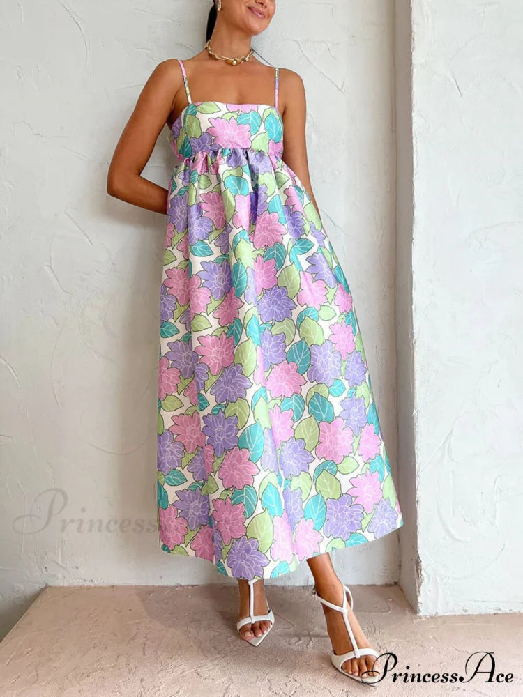 Beautiful Temperament Printed Charming Strapless Backless Swing Dress