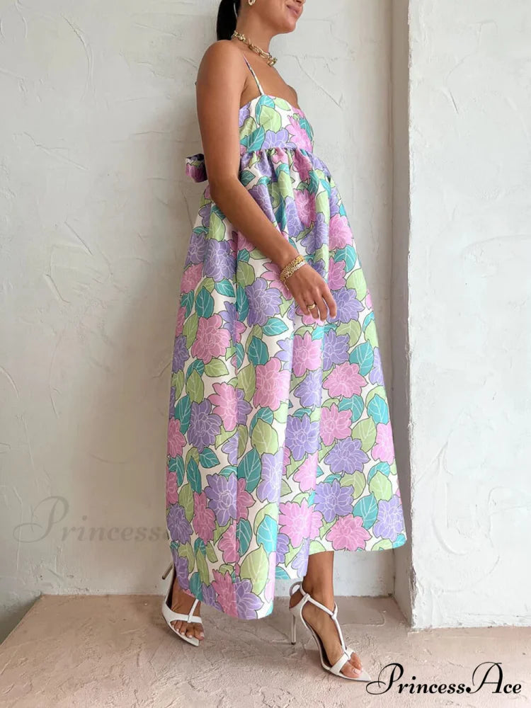 Beautiful Temperament Printed Charming Strapless Backless Swing Dress