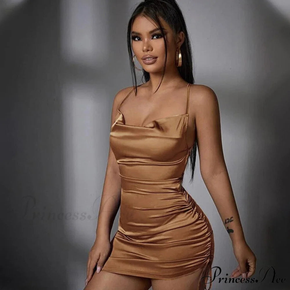 Becca Satin Lace-Up Charming Ruched Mini Dress