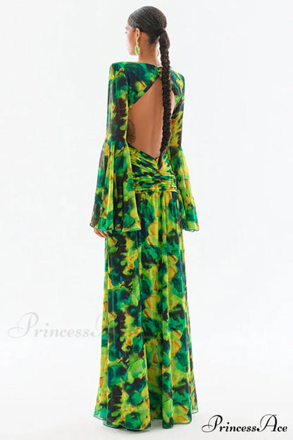 Bell Sleeve Stylish Printed Gown