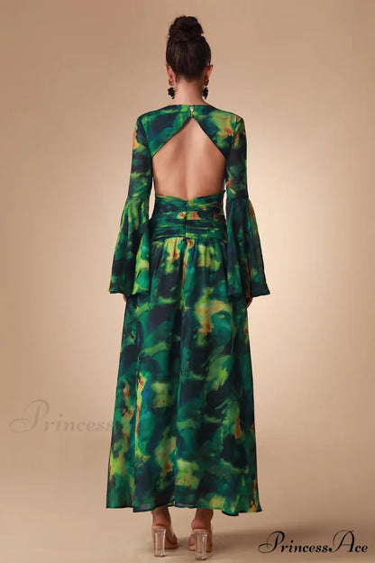 Bell Sleeve Stylish Printed Gown