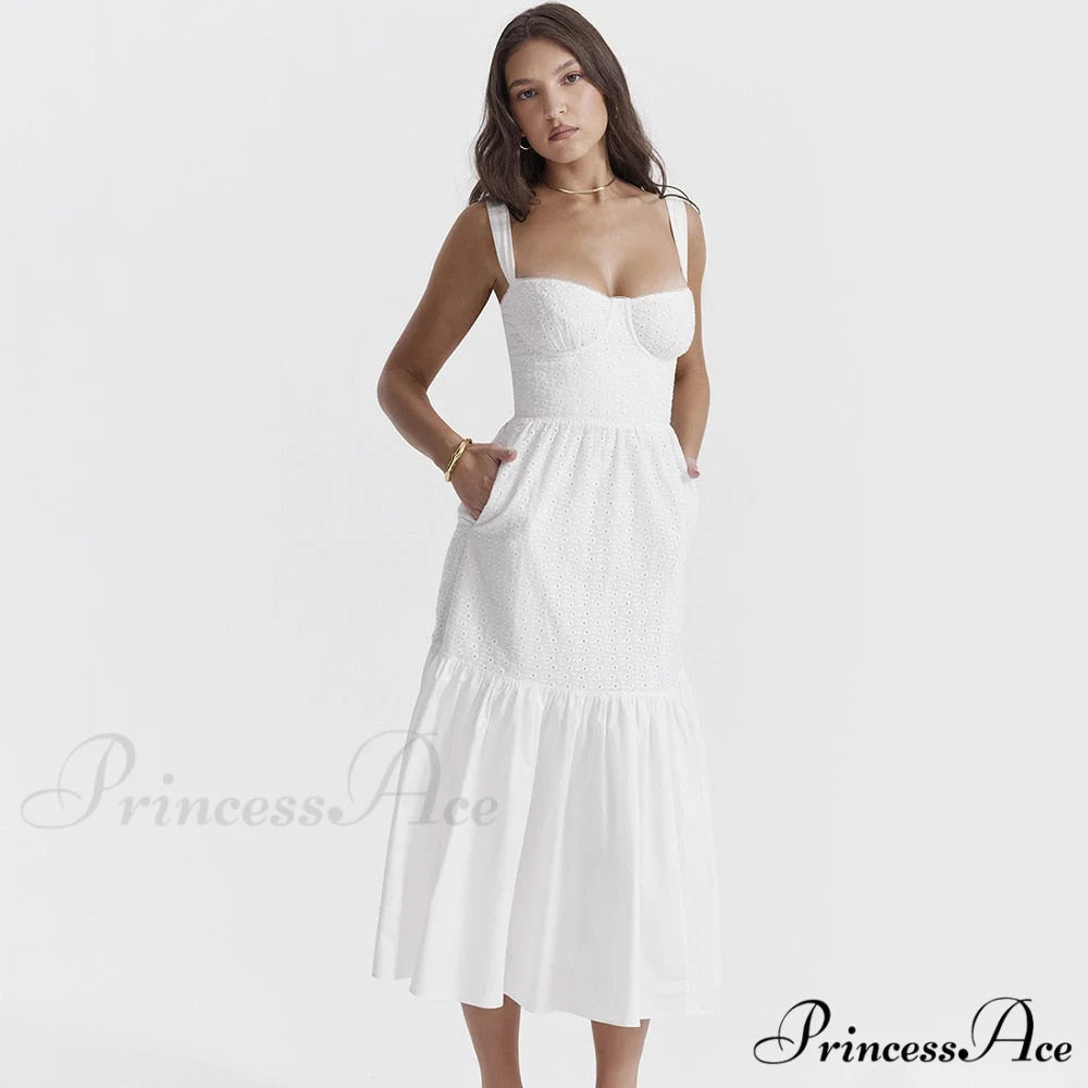 Belle White Stylish Midi Dress