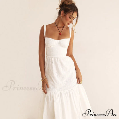 Belle White Stylish Midi Dress
