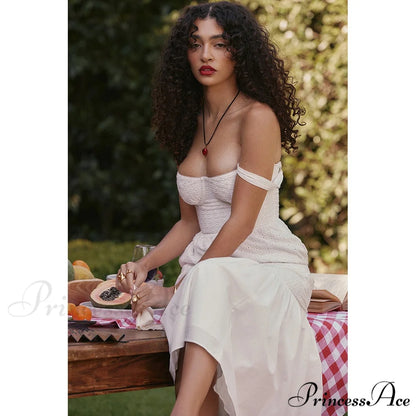Belle White Stylish Midi Dress