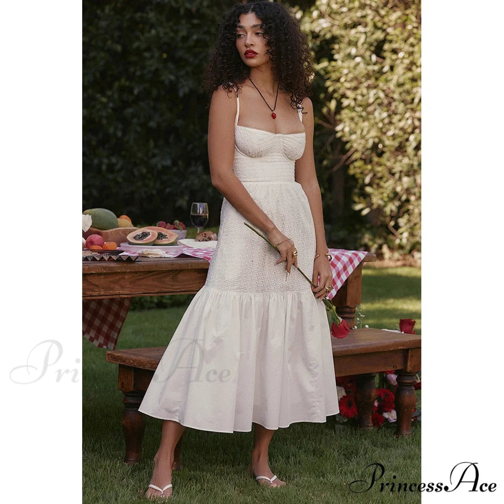 Belle White Stylish Midi Dress