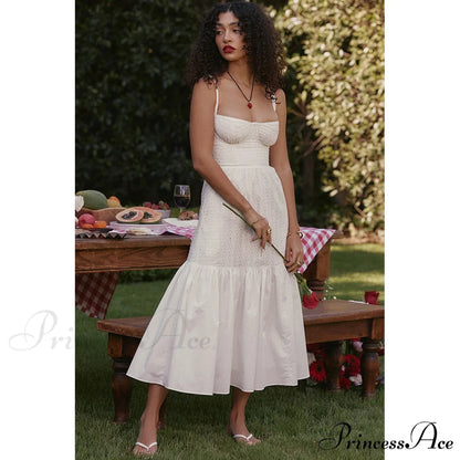Belle White Stylish Midi Dress