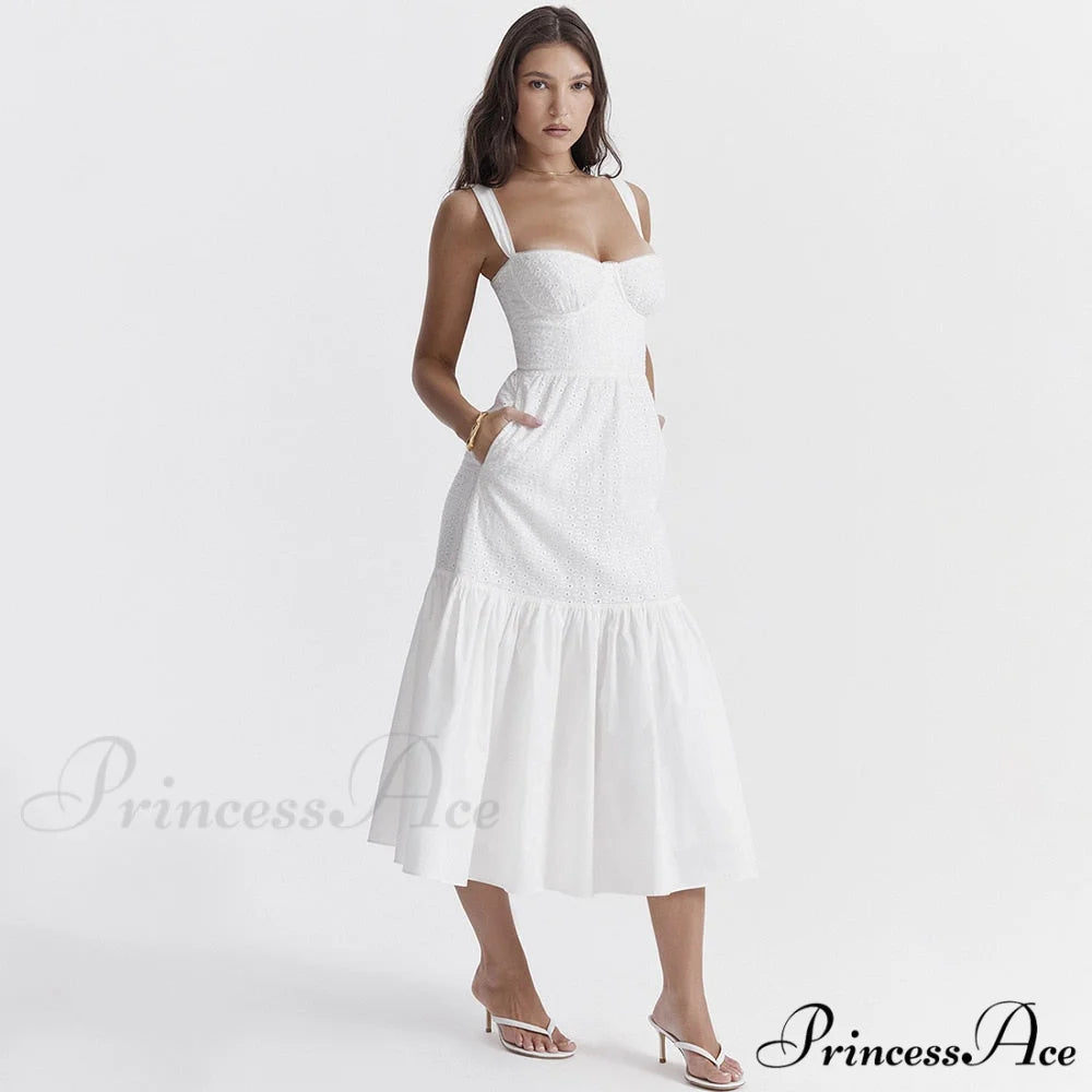 Belle White Stylish Midi Dress