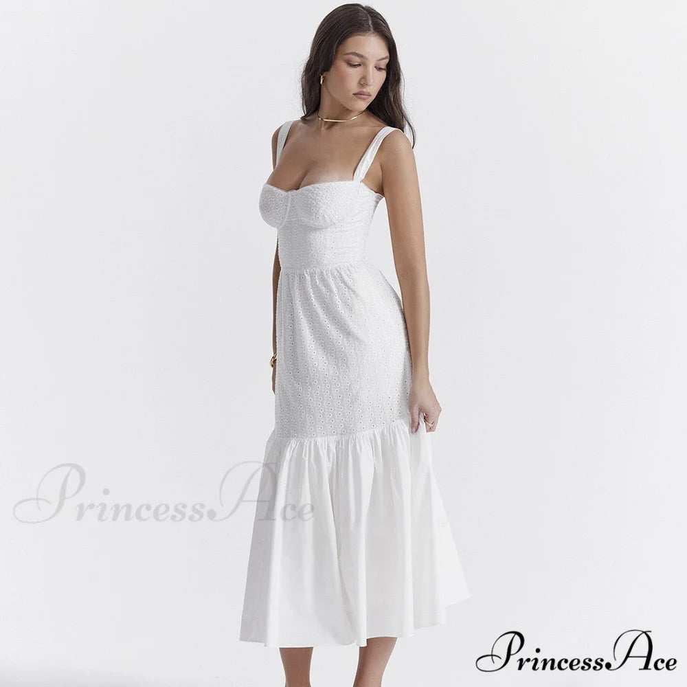 Belle White Stylish Midi Dress