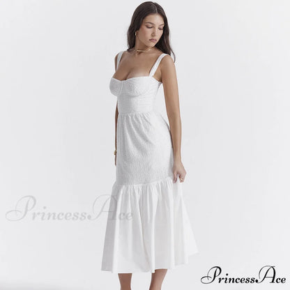 Belle White Stylish Midi Dress
