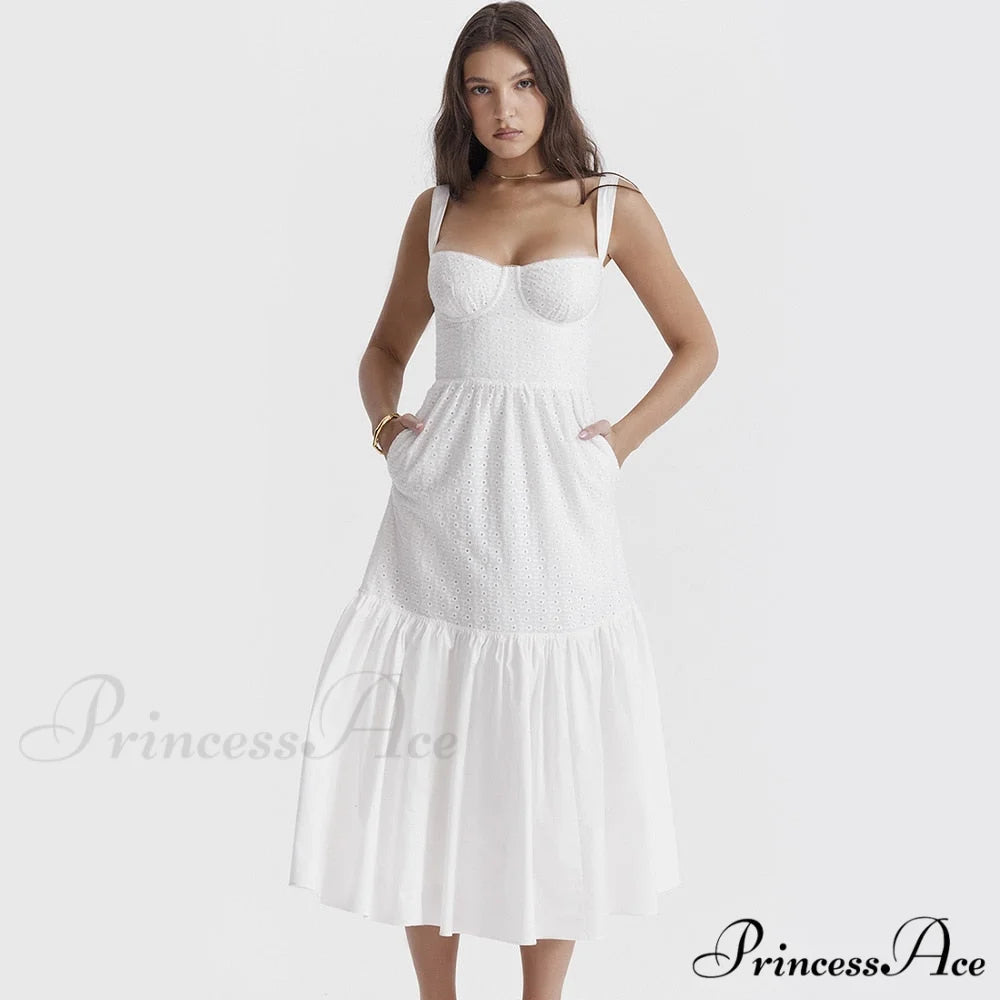 Belle White Stylish Midi Dress