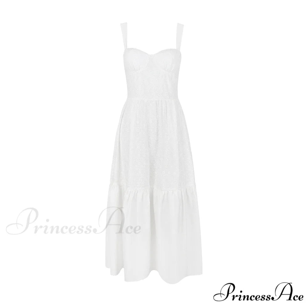 Belle White Stylish Midi Dress