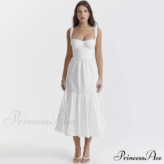 Belle White Stylish Midi Dress White / XS