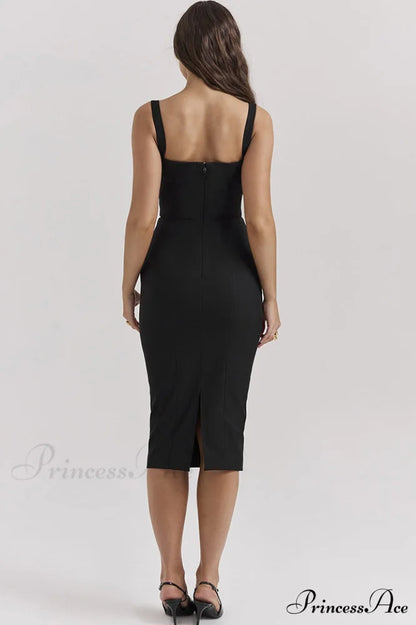 Bellissima Black Stylish Sweetheart Midi Dress
