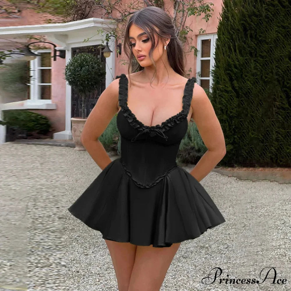 Belt Encircle A-line Off Shoulder Holiday Dress Black / S vacationdress-250223