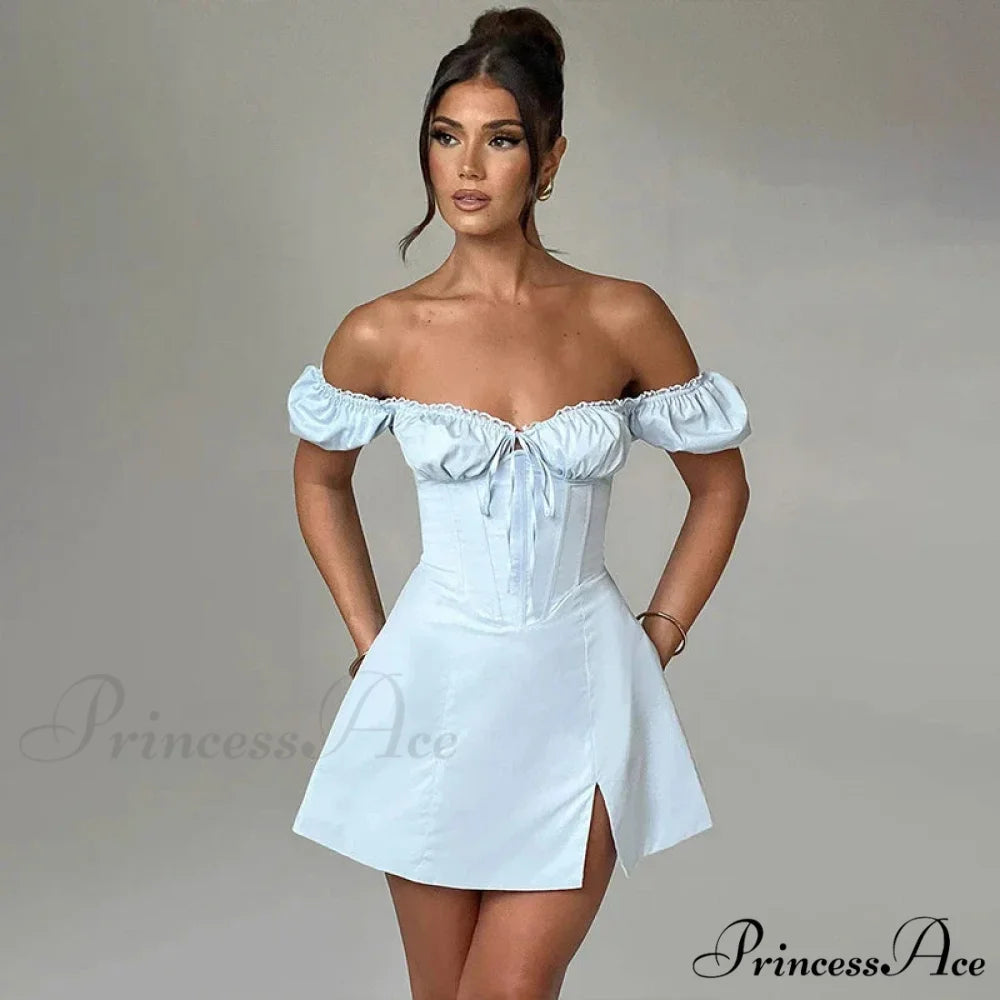 Belt Encircle A-line Off Shoulder Holiday Dress vacationdress-250223