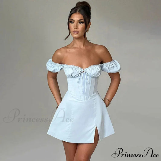 Belt Encircle A-line Off Shoulder Holiday Dress vacationdress-250223