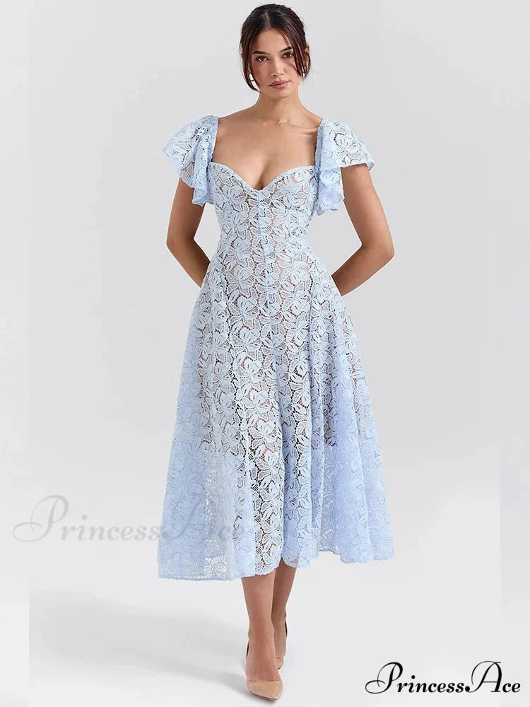 Belt Lace Holiday Dress Blue / S vacationdress-250223