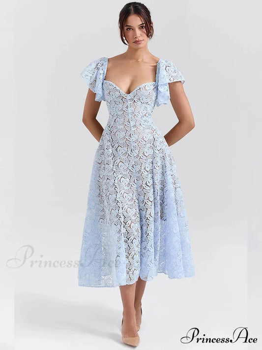 Belt Lace Holiday Dress Blue / S vacationdress-250223