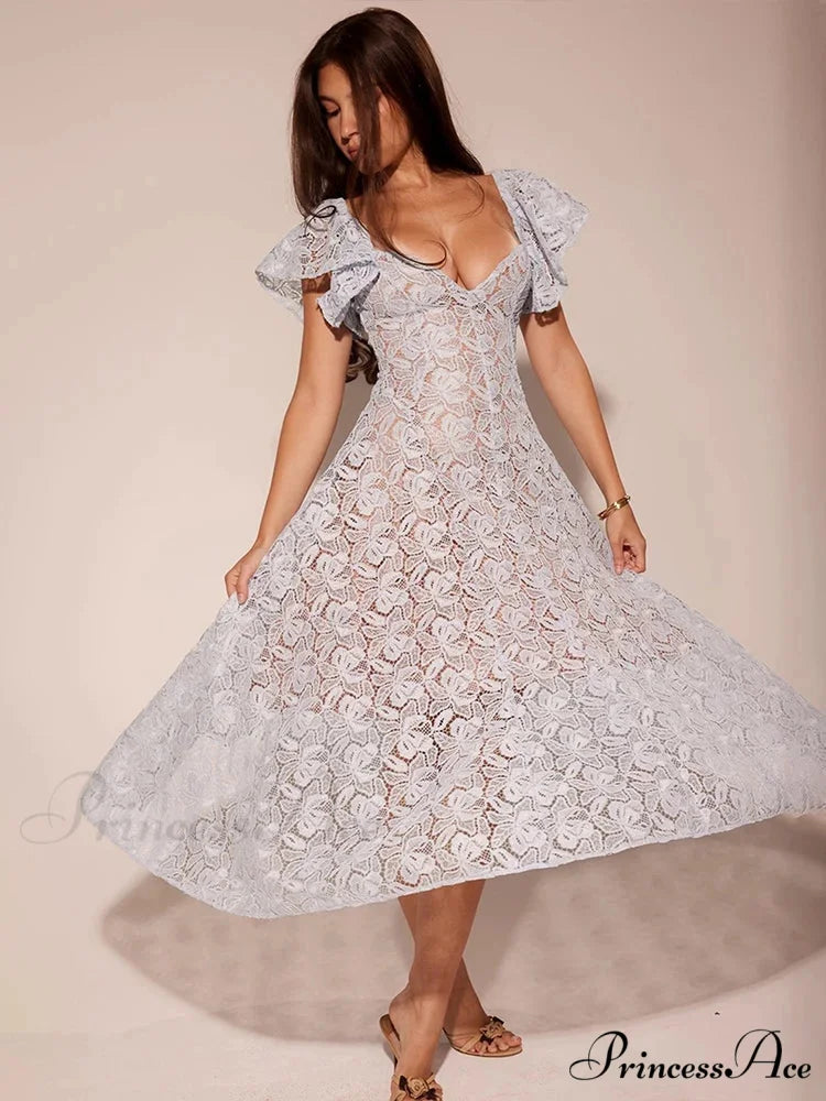 Belt Lace Holiday Dress vacationdress-250223