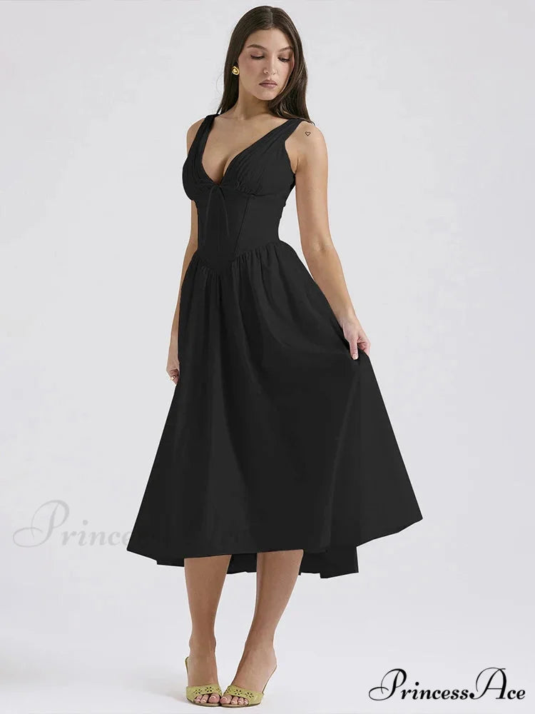 Belted Cover Pattern Flared Holiday Dress Black / S vacationdress-250223