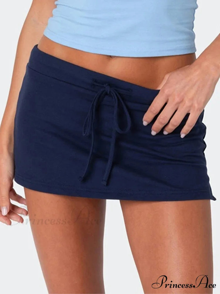 Belted Side Slit Pencil Skirt DEEP BLUE / S skirts-250223