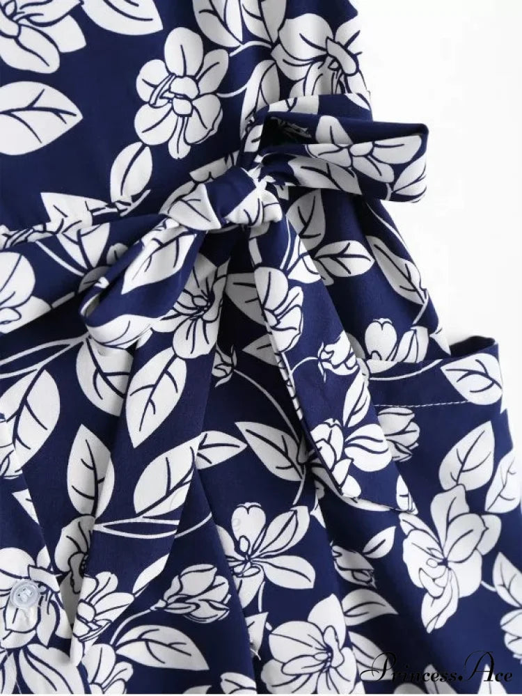 Belted Vintage Flowered Blouse Dress