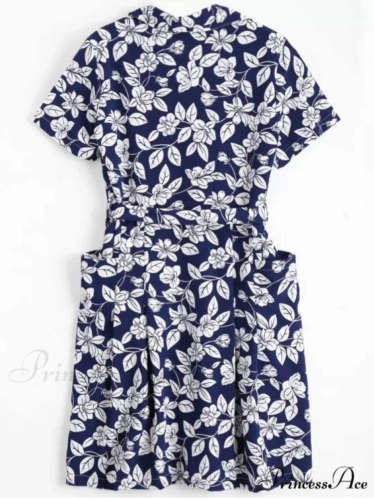 Belted Vintage Flowered Blouse Dress