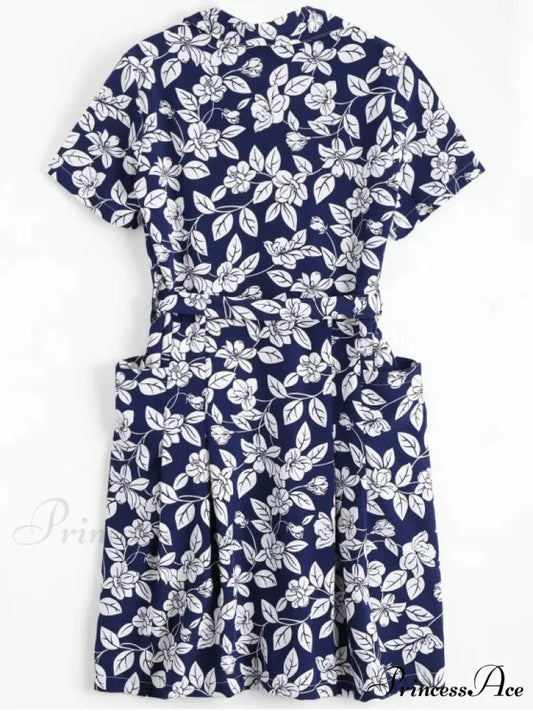 Belted Vintage Flowered Blouse Dress
