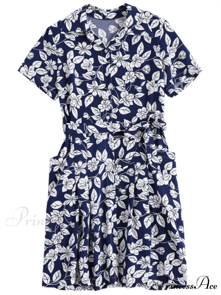 Belted Vintage Flowered Blouse Dress