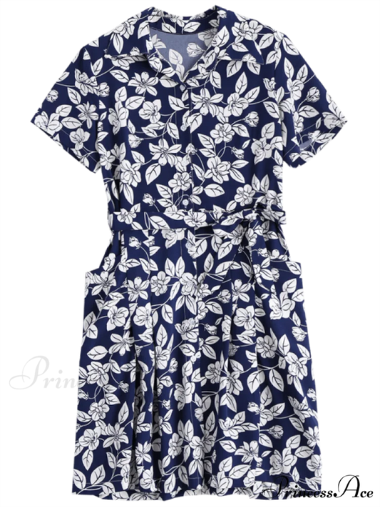 Belted Vintage Flowered Blouse Dress