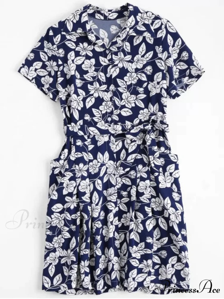 Belted Vintage Flowered Blouse Dress