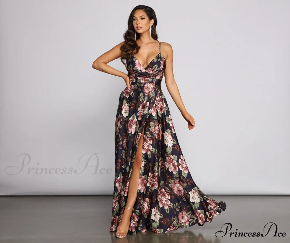 Betty Formal Stylish Floral A-Line Dress NAVY / XS