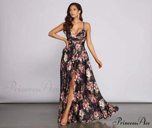 Betty Formal Stylish Floral A-Line Dress NAVY / XS