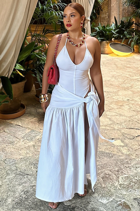 Chic Daily Back Sleeveless Bodysuit Split Skirt Two Piece Set
