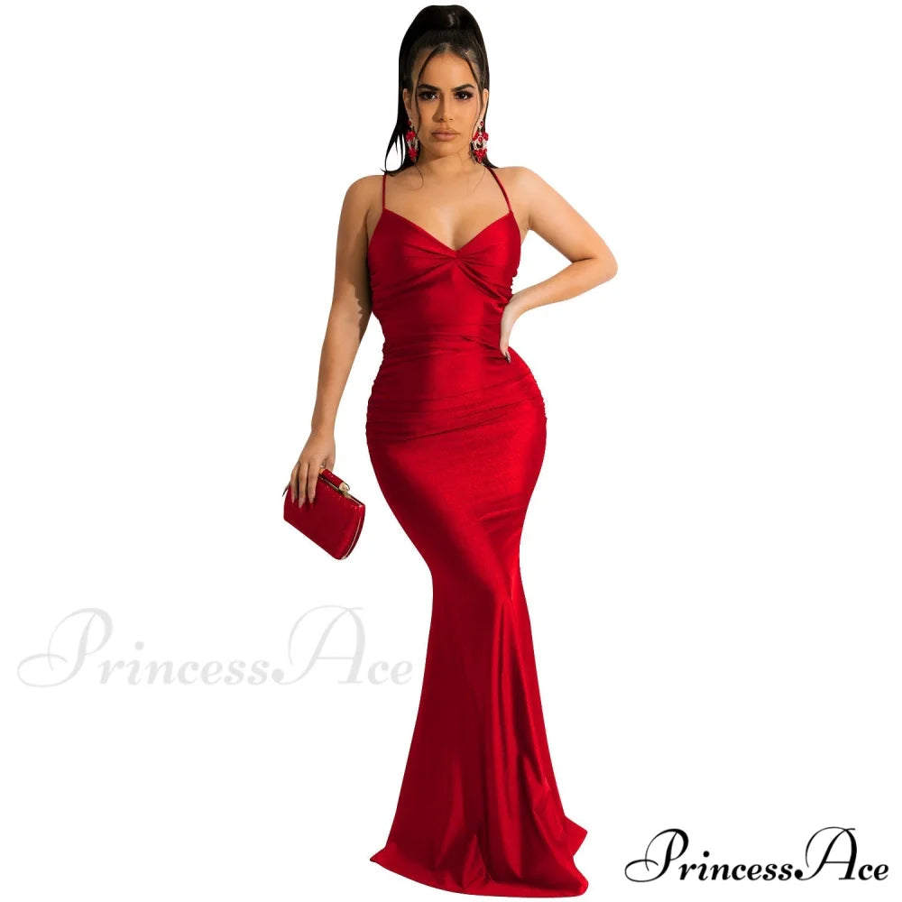 Bianca Ruched Stylish Mermaid Formal Dress red / S